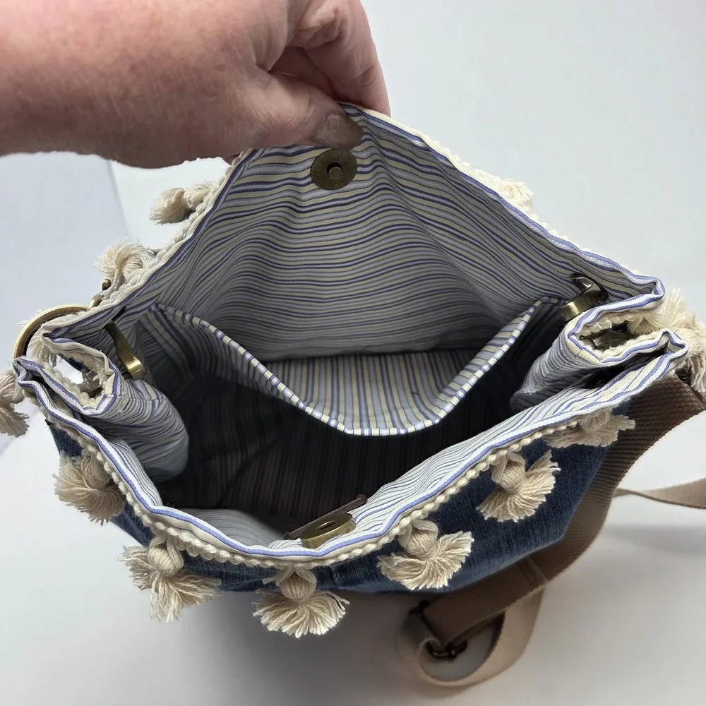 Handcrafted Upcycled Denim Bird Wildlife Tote HandBag Purse Adjustable Crossbody